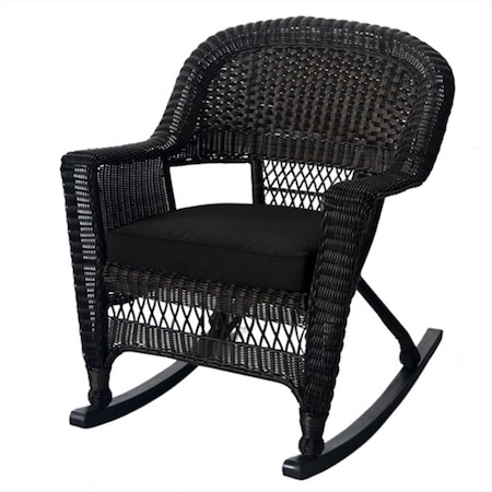 Jeco W00201R-A-2-FS017 Espresso Rocker Wicker Chair With Black Cushion - Set 2 W00201R-A_2-FS017